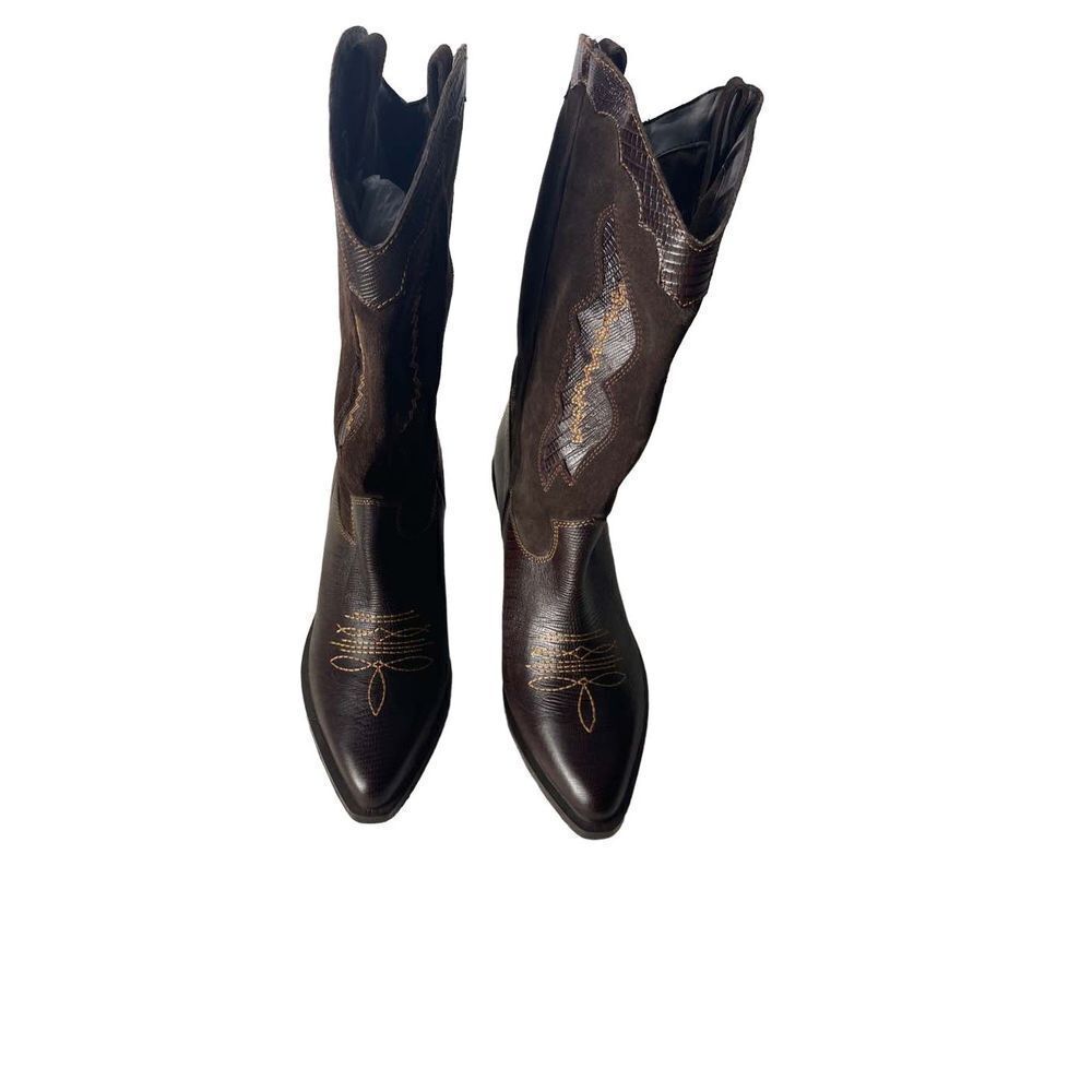 Sam Edelman Western Kitty Heel Dark Brown Boots - Picture 2 of 8
